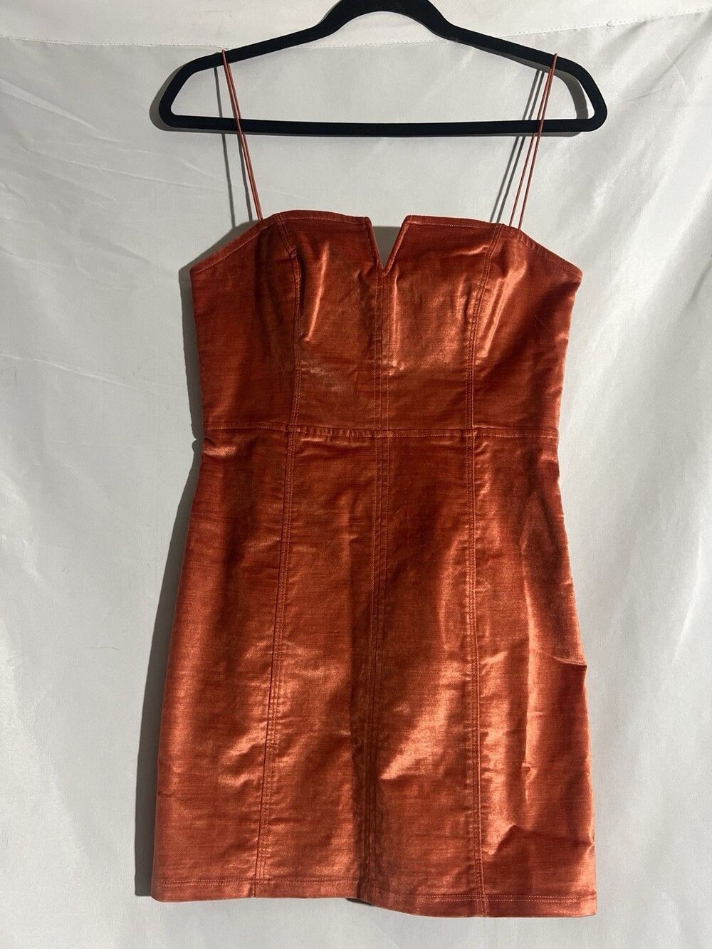 Free People Velvet Mini Dress S Rust Orange Straps Boho Open Back Festival Party